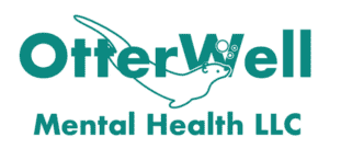 OtterWell Mental Health LLC Logo with an otter swimming through the "TerW". The head is under the W and the tail above the T. There are water bubbles coming up from the otter's face.